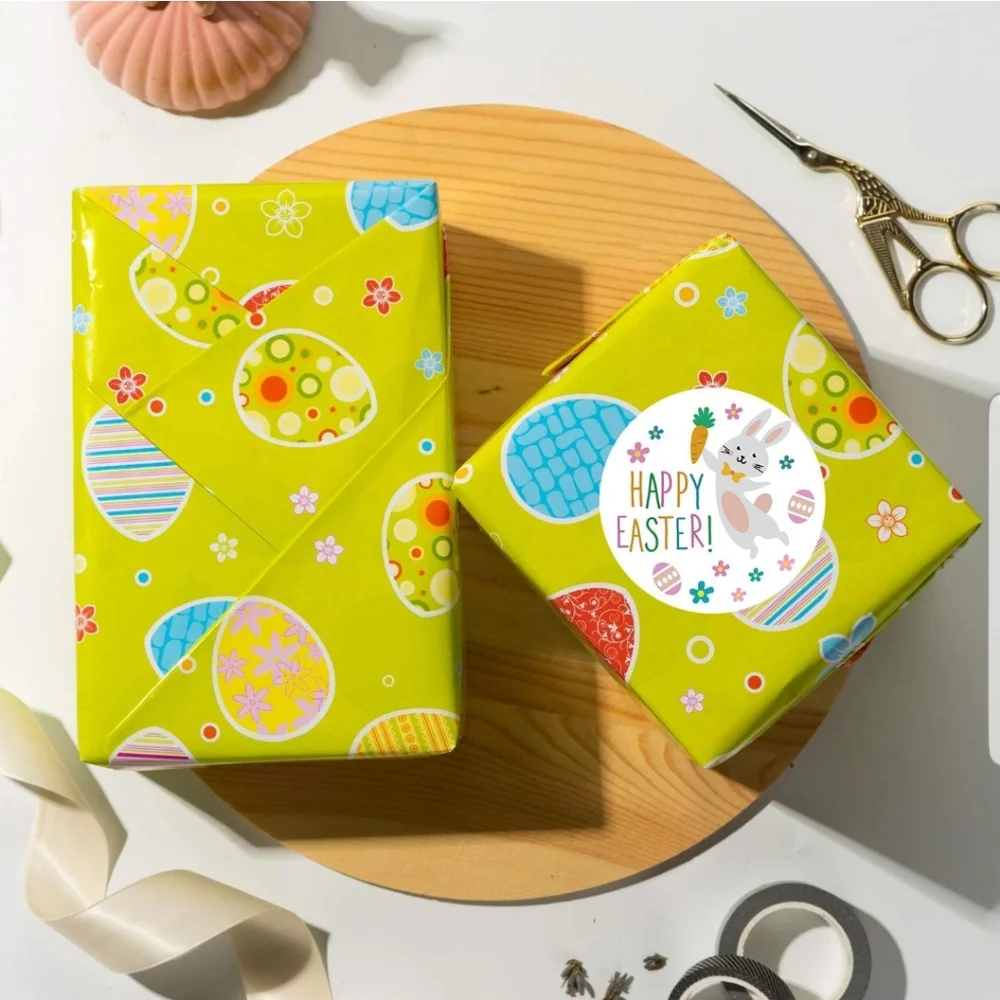 60 Ct.  2 Inch Easter Theme Stickers Labels Roll - Easter Bunny and Eggs…